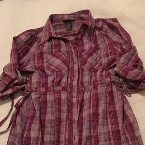Button down plaid tunic top